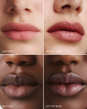 Before and after comparison of HydroBalm in Bob on different skin tones.